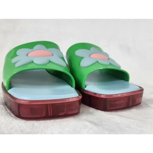 Lazy Oaf x Melissa Platform Slides Green Flower Sandals Chunky Heel Retro | 6 - Picture 12 of 13